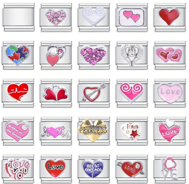 Charm Links Edelstahl, Herz, Zirkonia, Silber, Unisex - Bild 1
