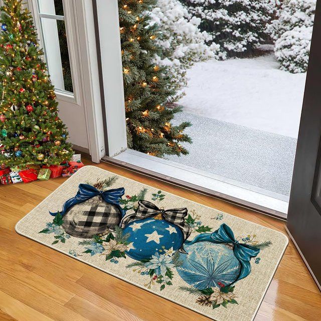 VIKAMA Weihnachtliche Fußmatte mit Winter-Dekoration in Blau - Bild 1