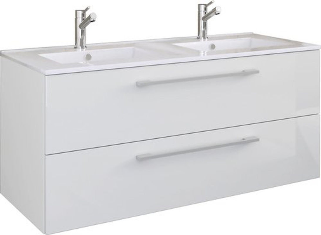 VCM Badmöbel-Set Budasi 2-teilig in Weiss mit 2 Keramik Waschbecken H 51 x B 112 x T 46 cm - Bild 2