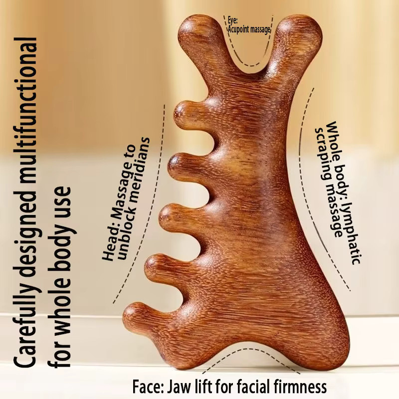 Ams Holz-Meridian-Massagekamm, Massagebürste für Gesicht, Kopfhaut und Körper, Unisex - Bild 2