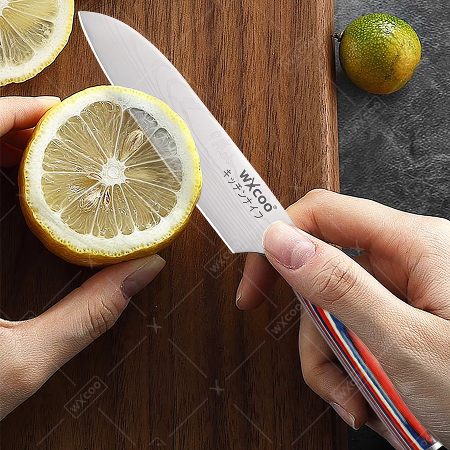 WXCOO Santoku-Küchenmesser aus Japan mit Holzgriff in Mehrfarben, 5 Zoll - Bild 4