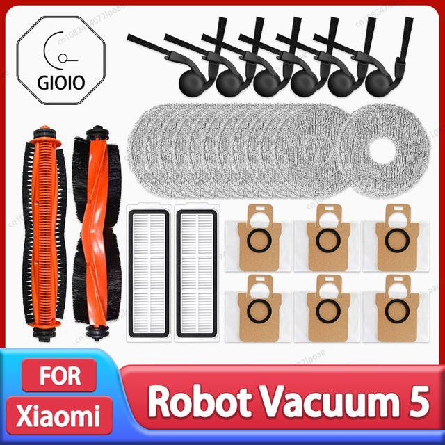 GIOIO Ersatzteil-Set für Xiaomi Roboter Vakuum 5 OV31GL mit Hauptbürste, Seitenbürste, HEPA-Filter, Mopp-Tuch und Staubbeuteln - Bild 1