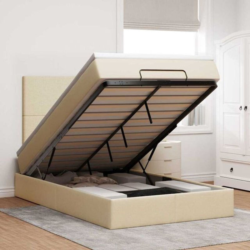 vidaxl Ottoman Polsterbett mit Matratze und LED-Beleuchtung in Beige, B/T/H: 120 x 200 x 118 cm - Bild 1