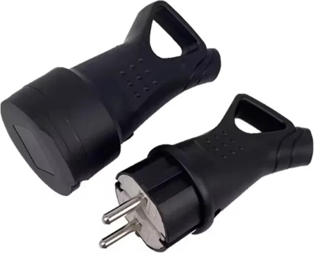 SUITU High Power Industriesteckdose aus Gummi, wasserdicht und geerdet, Schwarz, 16 A, 250 V, mit EU-Stecker und männlicher sowie weiblicher Steckdose - Bild 1