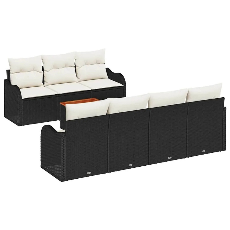 vidaXL Garten-Sofa-Set 8-teilig aus Poly Rattan in Schwarz-Creme mit wetterfesten und abnehmbaren Polstern - Bild 2