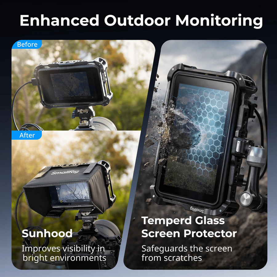 SmallRig Monitorkäfig-Set für Atomos Ninja TX und Atomos Ninja TX GO in Schwarz mit Sonnenschutz, Displayschutz, Kabelklemme und HawkLock H21 NATO-Schiene 5708 - Bild 4