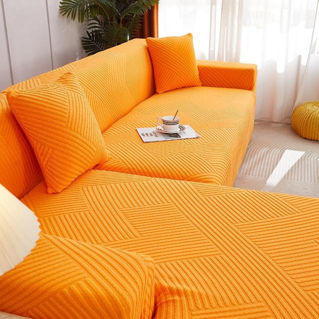 Airldianer Stretch-Jacquard-Sofa-Schonbezug für L-förmige Sofas, einfarbig in Orange, 2-Sitzer (Breite: 145-185 cm) - Bild 1