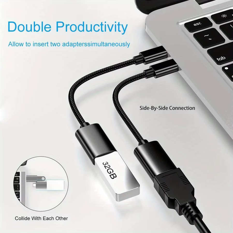 OTG USB-A auf USB-C Kabeladapter in Schwarz für Xiaomi, Samsung S20 und Huawei sowie MacBook Pro - Bild 3