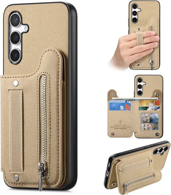 Brieftaschen-Handyhülle mit Kartenhalter für Samsung Galaxy S25 S24 FE S26 S23 Ultra S22 Plus A37 A57 A17 A07 A56 A55 A36 Cover in Grau und Beige - Bild 1