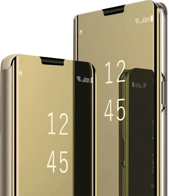 Lederhülle mit Spiegel und Klappständer für Xiaomi Redmi Note Serie in Gold und Transparent - Bild 1