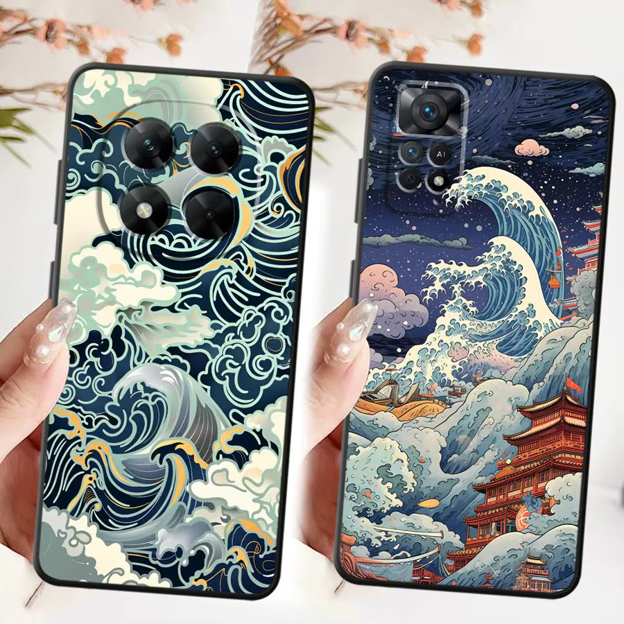 Weiche Handyhülle mit Cartoon Ozean Tsunami Design für Xiaomi Redmi Note Serie in Schwarz - Bild 3