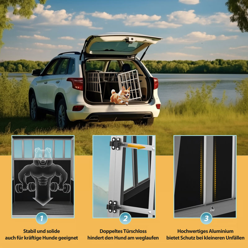 Cadoca Hundetransportbox XXL in Silber aus Aluminium und MDF, B/T/H: 97 x 90 x 70 cm - Bild 4