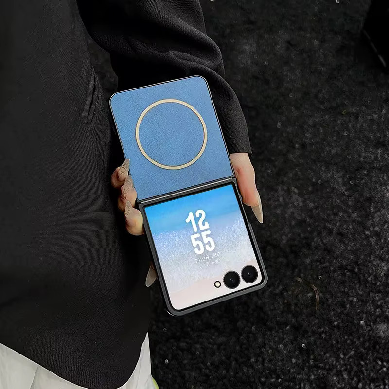 Samsung Z Flip 7 FE6 5 Handyhülle aus Leder im Business-Retro-Design mit Magnetverschluss in Schwarz oder Braun - Bild 2