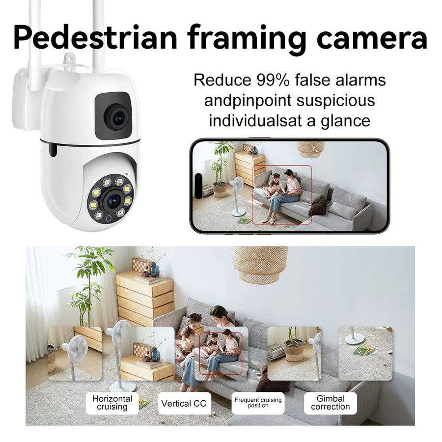 PEGATAH 8MP Kabellose WLAN-Überwachungskamera mit Doppellinse und Doppelbildschirm, IP PTZ Sicherheitskamera mit Auto-Tracking und Farbnachtsicht, Weiß - Bild 4