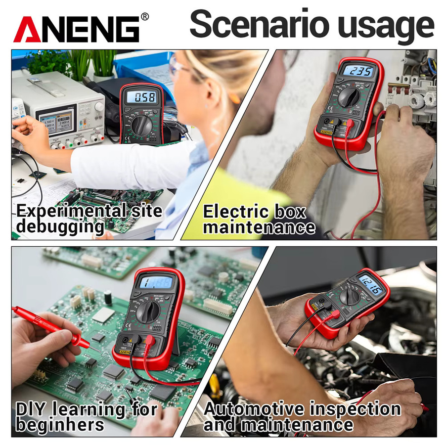 ANENG Professioneller digitaler Multimeter-Detektor in Rot mit LCD-Hintergrundbeleuchtung für AC/DC-Spannung, DC-Strom, Widerstand und Diodenprüfung - Bild 3