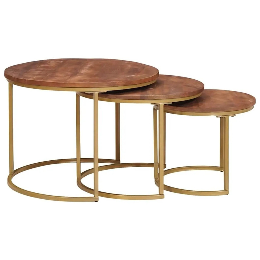 vidaXL Nesting-Couchtische 3-teilig in Honigbraun aus Massivholz Mango und Stahl im industriellen Look - Bild 2