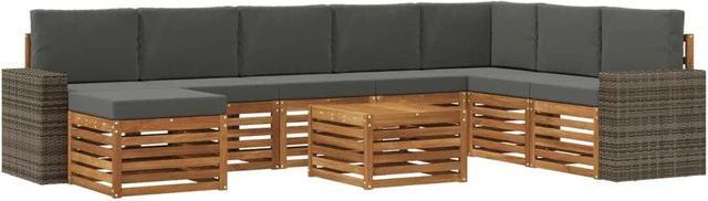 vidaXL Outdoor-Sofagarnitur L-Form aus massivem Akazienholz mit 9 Kissen in Anthrazit und Natur - Bild 1