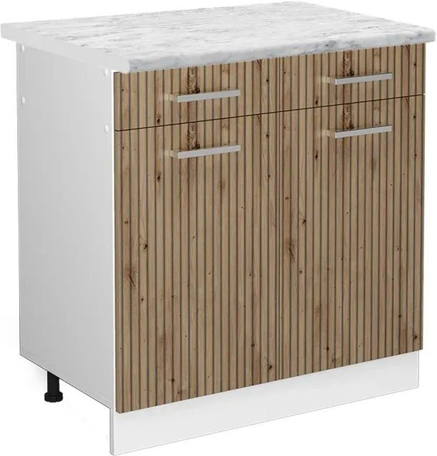Vicco Küchenunterschrank R-Line Schubladenschrank in Artisan-Eiche und Weiß mit Marmor-Optik, B/T/H: 80 x 60 x 81,6 cm - Bild 1