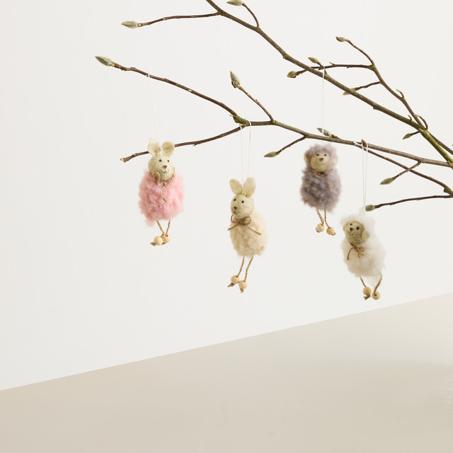 4er-Set Deko Hänger aus Wolle von BLUME2000 in Multicolor, Weiß, Pink, Beige und Grau - Bild 1