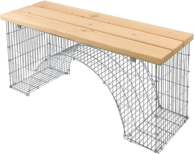 Bellissa Sitzbank Bogengabione aus Stahl und Douglasienholz in Silber, B/T/H: 125 x 45 x 54 cm - Bild 1