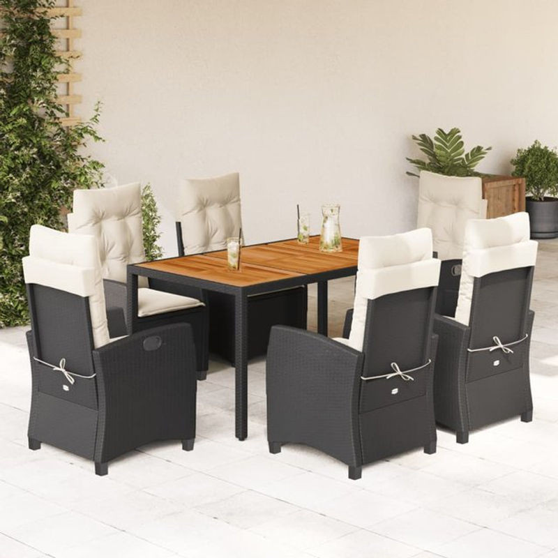 Vidaxl 7-teiliges Gartenmöbel-Set aus Polyrattan und Akazie mit Kissen, Schwarz - Bild 1