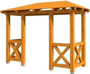 Skan Holz Haustür-Vordach Wismar 5 aus nordischer Fichte, Eiche hell-braun, Breite: 351 cm, Tiefe: 134 cm - Bild 1
