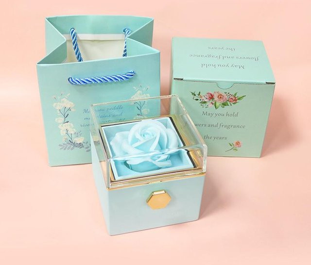 Mango Event Rotierende Ewige Rose Schmuckschatulle für Ringe, Ohrringe und Halsketten in Blau - Bild 1
