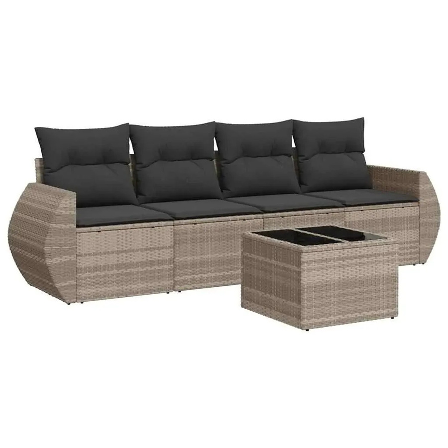vidaXL 5-teilige Garten-Sofagarnitur aus Polyrattan in Hellgrau mit Tisch und Kissen - Bild 2