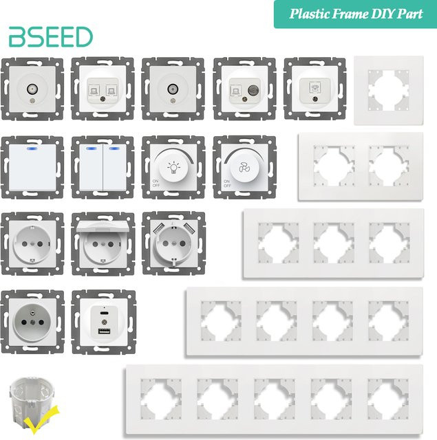 BSEED Wandtastenschalter mit USB Typ-C Steckdose Modul in Weiß aus Kunststoff - Bild 1