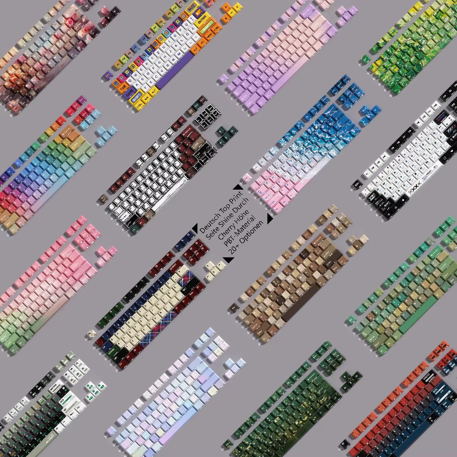 Jaycomia Tastenkappen Set Kirsch-Doppeldruck in Lila und Multicolour aus PBT mit seitlicher Beleuchtung im CS:GO Cartoon Design für Regen 75er Tastaturen - Bild 1