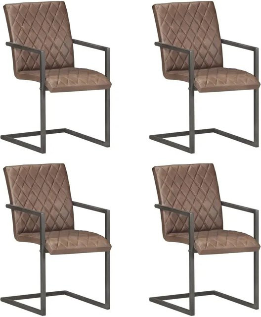 vidaXL Freischwinger Set 4 Stück aus braunem Echtleder und Metall im Retro-Design - Bild 1