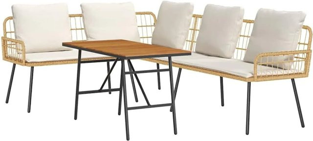 vidaXL Garten-Sofa-Set aus Poly-Rattan in Natur mit beigefarbenen Polstern und Stahlgestell - Bild 1