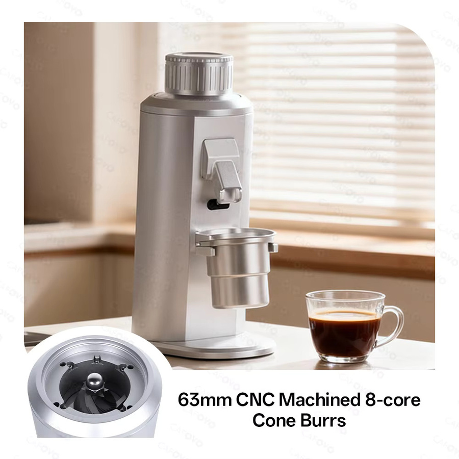 CAFOVO G163C Einzeldosis-Kaffeemühle mit 63mm CNC-Mahlwerk und Plasma-Antistatik für Espresso und Pour-Over in Metall - Bild 3