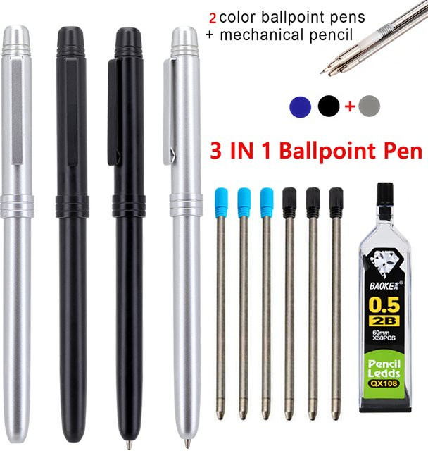 MROOFUL 8-teiliges 3-in-1 Multifunktions-Schreibset in Silber mit 1,0 mm Kugelschreiber-Refill und 0,5 mm automatischem Bleistift - Bild 1