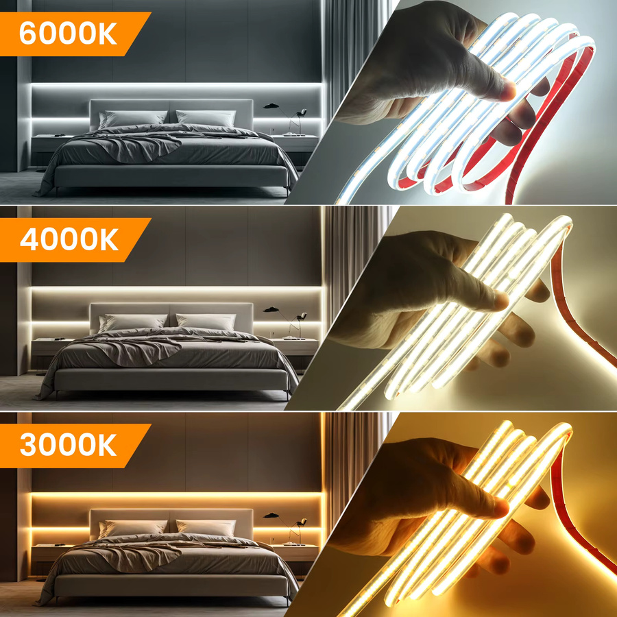 XUNATA COB-LED-Streifen IP68 wasserdicht mit 320 LEDs, flexibles LED-Neonband aus Silikon mit selbstklebender schwarzer Leiterplatte für lineare Beleuchtung - Bild 3