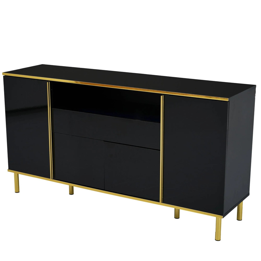 okwish Sideboard modern in Schwarz mit integrierter Beleuchtung und 1 Schublade, B/T/H: 150 x 40 x 80 cm - Bild 2