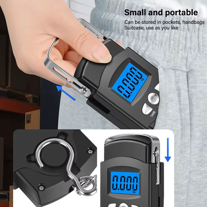 Tragbare digitale Hakenwaage von kebidumei mit LCD-Display und einziehbarem Maßband, Schwarz, Tragkraft bis 50 kg - Bild 3