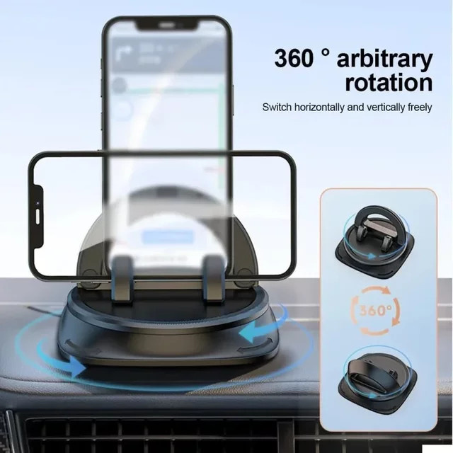 Universeller Auto Handyhalter für das Armaturenbrett, 360 Grad drehbarer Smartphone Ständer in Schwarz, kompatibel mit iPhone, Samsung und Huawei - Bild 1