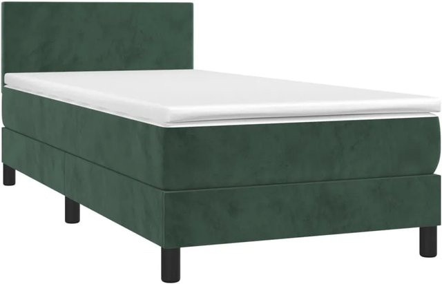 vidaXL Boxspringbett mit Matratze in Dunkelgrün aus Samt mit LED-Unterbettbeleuchtung und USB-Anschluss, B/T: 100 x 200 cm - Bild 1