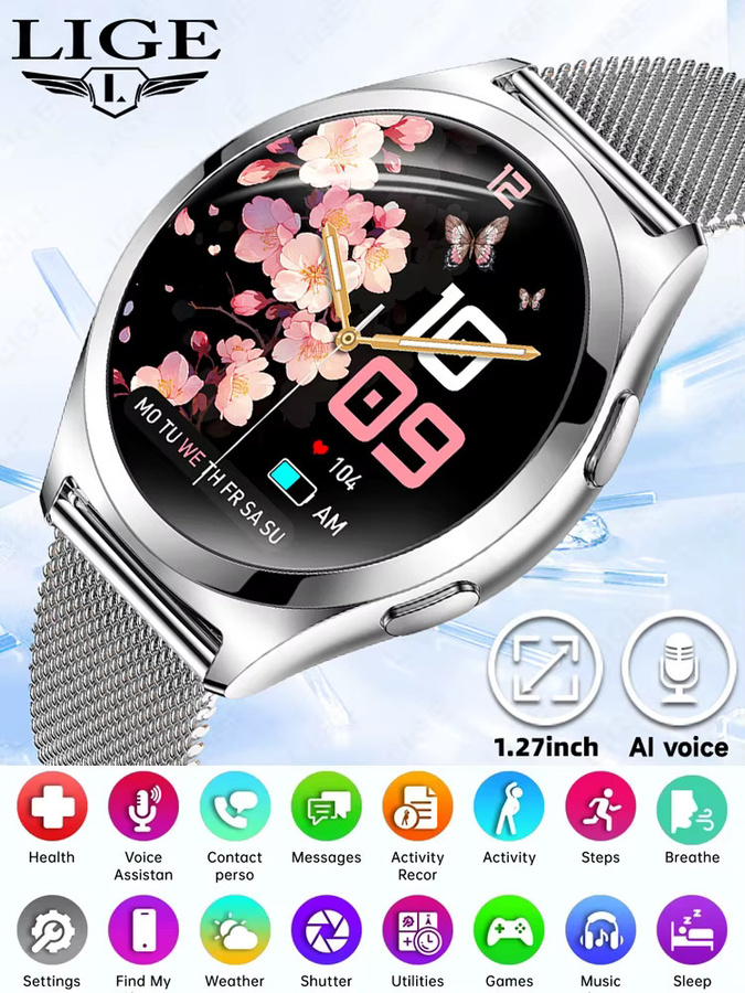 LIGE Smartwatch, Schwarz, Milanaise, Damen - Bild 6