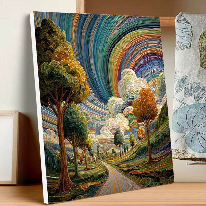 GATYZTORY Malen nach Zahlen Set mit abstrakter Landschaft aus Himmel und Bäumen auf Leinwand in Multicolor - Bild 2