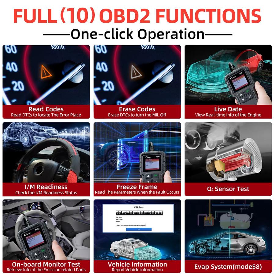 LAUNCH CR3001 OBD2-Codeleser Auto-Diagnosetool mit I/M-Motorbatterietester in Schwarz - Bild 3