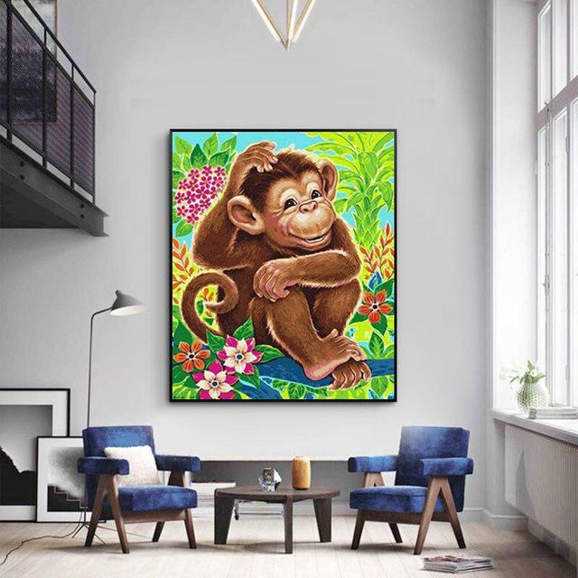 FIYO 5D-Diamantgemälde Lächelnder brauner Affe als Mosaik-Stickerei in Braun und Multicolour, Breite: 20 cm, Höhe: 30 cm - Bild 1