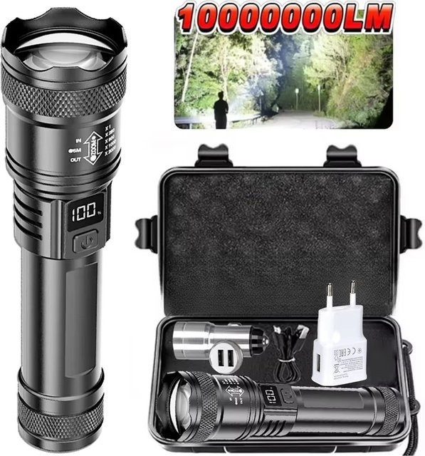 NEWBIRTH Wiederaufladbare LED-Taschenlampe mit LCD-Display und Zoom in Schwarz - Bild 1