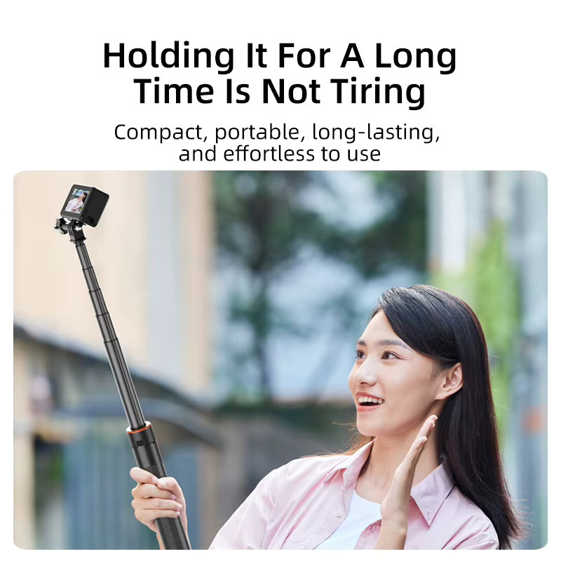 Flymile Ausziehbarer Stativ-Hand-Selfie-Stick für DJI Action 6/5 Pro, Pocket 3 und Insta 360, Tragbarer Ständer in Schwarz, 1,38 m Stange - Bild 2