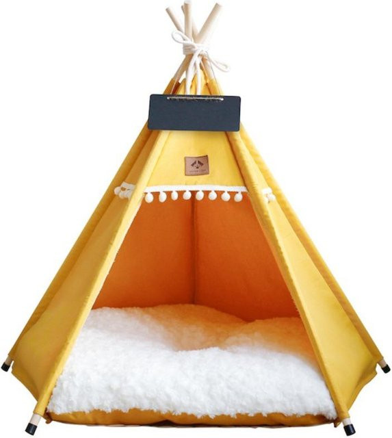 Waschbares Katzen-Tipi-Zelt von shenzhennalan in Gelb mit dickem Kissen und abnehmbarem Bezug für Hunde und Katzen in Größe M - Bild 1