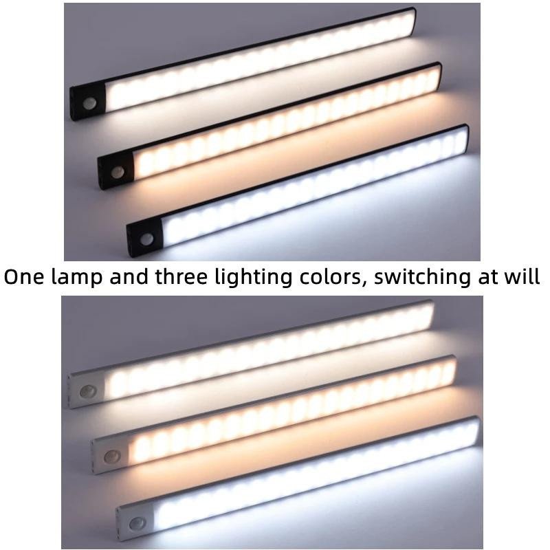 SHIJIN Light Intelligente LED-Lichtleiste mit Bewegungssensor und Induktion, kabellose magnetische COB-Lichtleiste für Kleiderschrank und Küche, dimmbar und wiederaufladbar, Breite: 30 cm, Farbe: Schwarz - Bild 2
