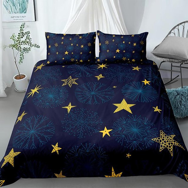 Bettwäscheset mit Sternenhimmel und Galaxie-Motiv von Binchi Outdoor Product in Dunkelblau, Queen-Größe, B/H: 210 x 210 cm - Bild 1