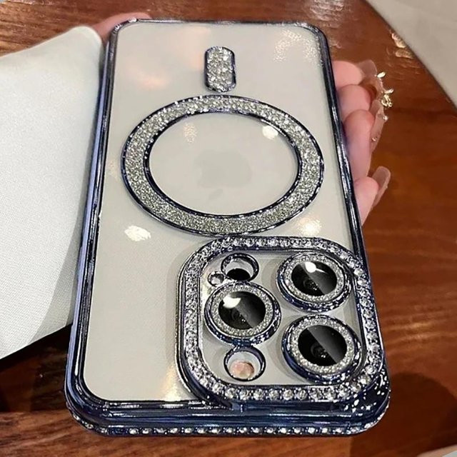 Transparente Glitzer-Diamant Schutzhülle für Apple iPhone mit magnetischer kabelloser Ladefunktion - Bild 1