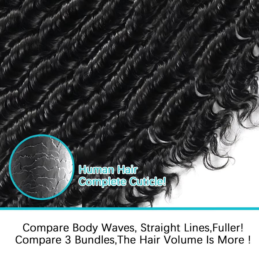 Ruinafen Deep Wave Remy Echthaar Extensions, 3 Bundles Set, Natürliche Farbe - Bild 3